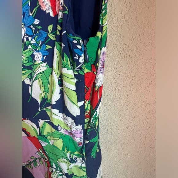 Maeve Anthropologie Spirited Navy Floral Stripe Print Faux Wrap Midi Dress 16 - Picture 12 of 13